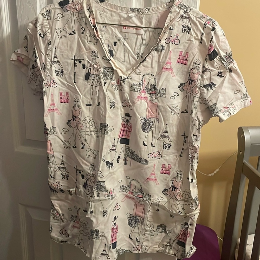 Paris theme scrub top by White Cross size medium